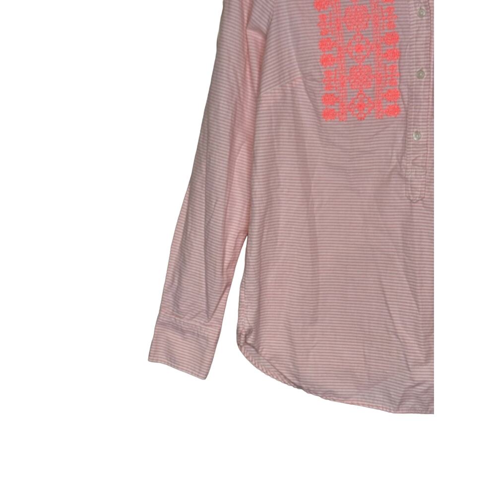 J.Crew Women's Top Shirt Embroidered Striped Long Cuffed Sleeve Button Pink XS - Picture 3 of 10